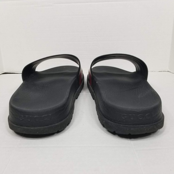 Mens Gucci Green Red Web Signature Stripe Slide Sandal Black Rubber Size 11 - Picture 11 of 16